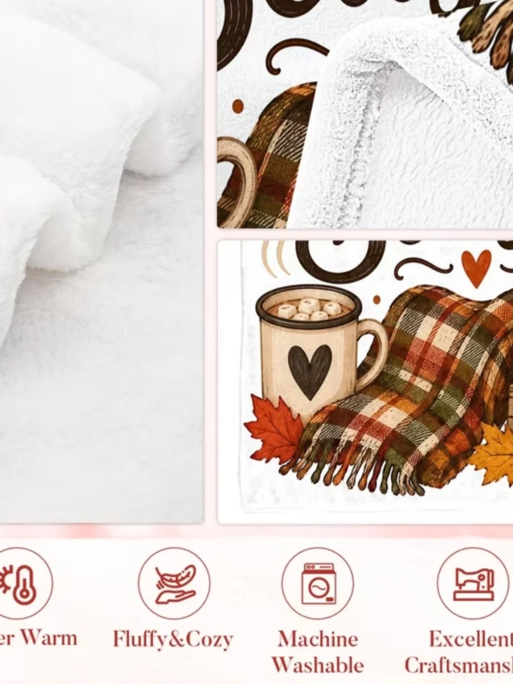 Cozy Season Fall Throw Blanket - White with Orange Pumpkin Design